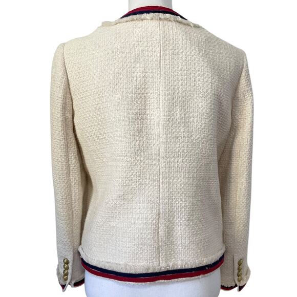 J.Crew Lady Jacket Blazer Tweed Cropped Fringe Fringy White Red Navy Blue Size 6 - Picture 12 of 13